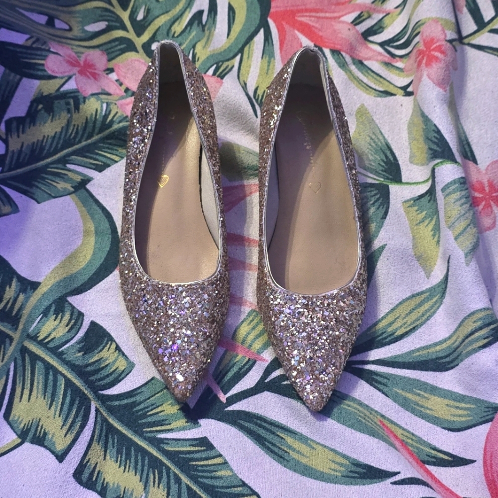 Rose gold glitter kitten heels
